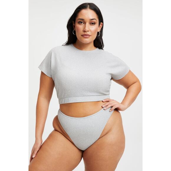 Good American Sparkle Crop Cover-Up Tee in Silver XL NWT - Picture 2 of 10